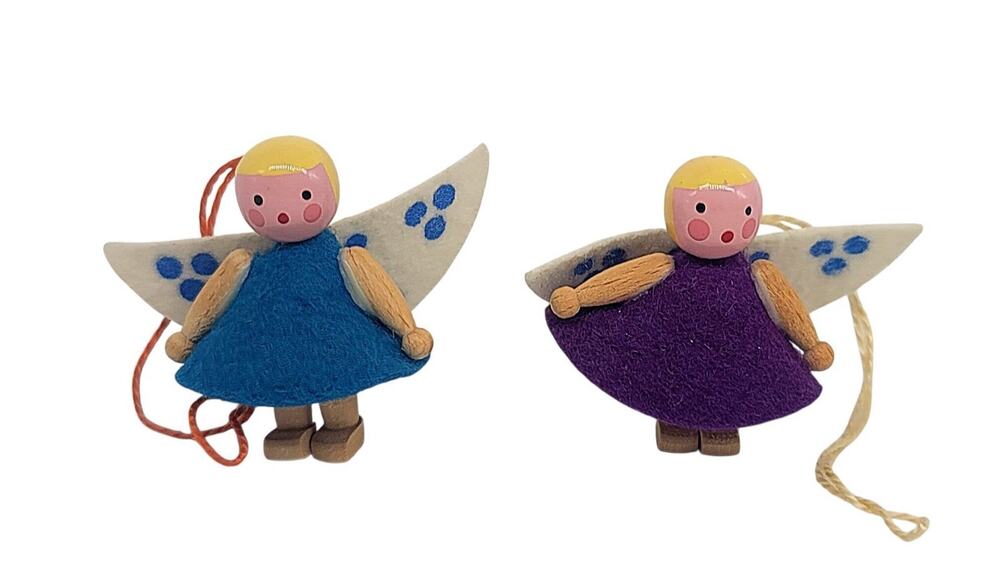2 RARE Steinbach Germany Angels Fairy Pixie Girl Mini Wood Felt Ornament HTF